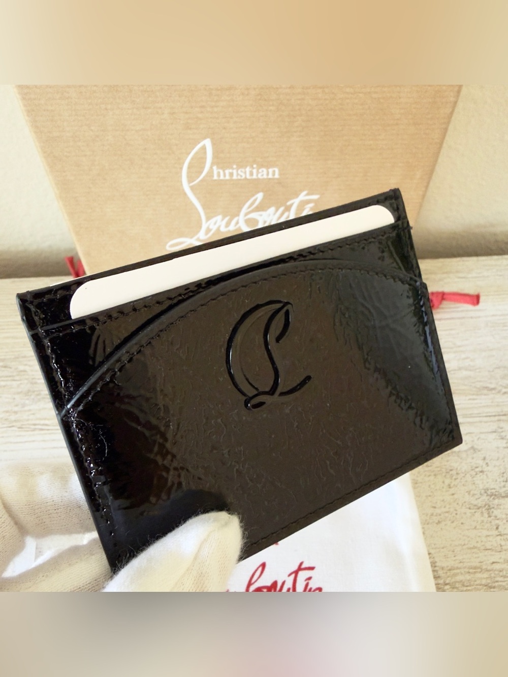 New Christian Louboutin Loubi54 leather card holder, black